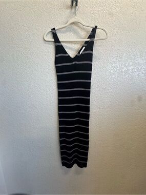 Striped Knit Maxi Dress in Black and Gray